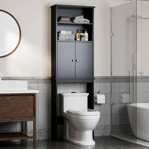 Miniatura 10 de Shintenchi Gabinete de almacenamiento sobre el inodoro, baño sobre el estante del inodoro, organizador de estante ajustable para baño con barra