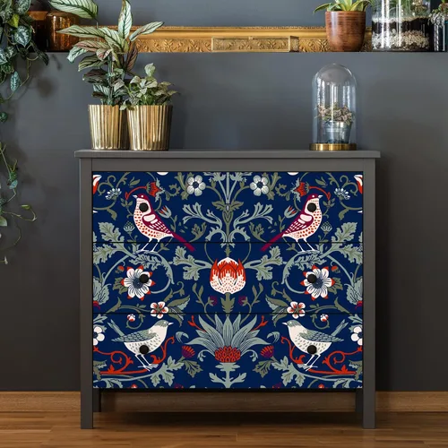Miniatura 6 de VEELIKE Papel tapiz floral vintage de damasco azul marino, 17.7 x 118 pulgadas, papel tapiz autoadhesivo extraíble, papel de contacto azul
