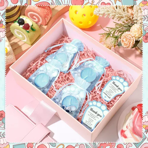 Miniatura 6 de Landical 50 juegos de regalos de baby shower para invitados, incluyendo 50 velas de té sin perfume, 50 llaveros de ángel, 50 bolsas de regalo, 50