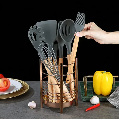 Miniatura 5 de Soporte para utensilios de cocina de cobre para encimera de cocina, utensilios de acero inoxidable, organizador de almacenamiento de utensilios