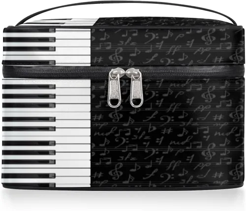 Bolsa de maquillaje grande con diseño de piano para mujer, bolsa de cosméticos de viaje, bolsa de maquillaje portátil para botellas, pinceles, lápiz