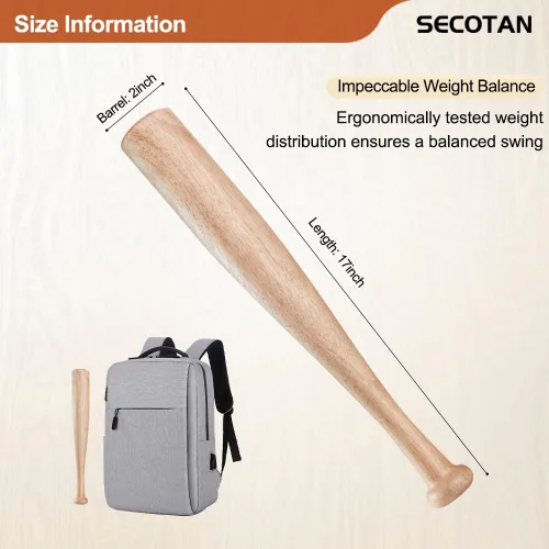 Miniatura 2 de Bate de entrenamiento de béisbol de madera, bate de madera duradero y resistente, ideal para la práctica de bateo de sóftbol, bate de diseño