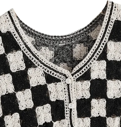 Miniatura 3 de Verdusa Chaleco de punto a cuadros sin mangas con cuello en V y botones para mujer