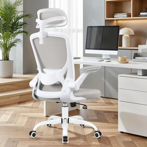 Miniatura 12 de BESTFAIR Silla de oficina ergonómica, sillas de oficina de malla transpirable con soporte lumbar ajustable, brazos abatibles, silla de escritorio