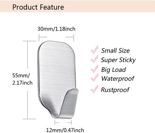 Miniatura 4 de Ganchos autoadhesivos pequeños para colgar ganchos de pared resistentes Paquete de 10 ganchos adhesivos de pared