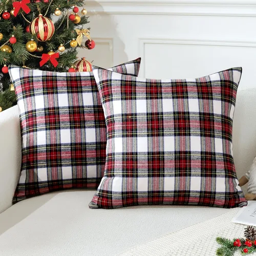 Miniatura 13 de OTOSTAR Paquete de 2 fundas de almohada decorativas de cuadros búfalo navideños de 12x20 pulgadas, lino clásico estilo granja, fundas de cojín
