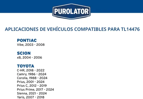 Miniatura 7 de Purolator TL14476 PurolatorTECH - Filtro de aceite giratorio compatible con Toyota Corolla, Camry, Prius, Yaris, Sienna, C-HR, Prius C, Prius Prime