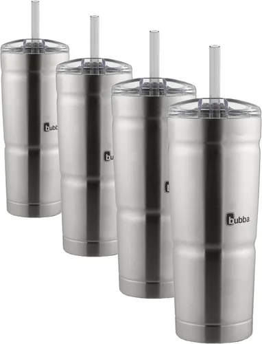 Bubba Envy - Vaso de acero inoxidable con pajilla, de acero inoxidable con tapa transparente, 24 onzas (paquete de 4)