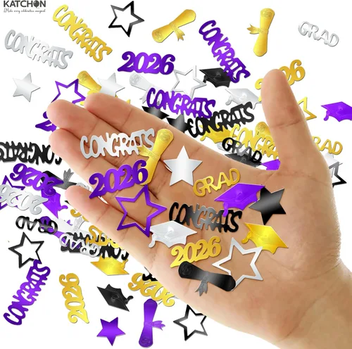 Miniatura 3 de Decoraciones de graduación 2026 – Paquete de 1000 Decoraciones de graduación moradas y doradas, confeti de graduación 2026 Decoraciones de mesa
