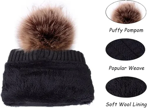 Miniatura 2 de Ottsas Gorro de invierno para mujer, con pompón, cálido, de doble capa, de punto suave, grueso