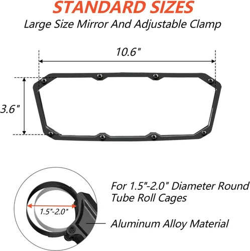 Miniatura 3 de Espejo retrovisor UTV para jaula antivuelco de 1.5 a 2.0 pulgadas, nuevos espejos RZR con gran campo de visión ajustable, compatible con Polaris