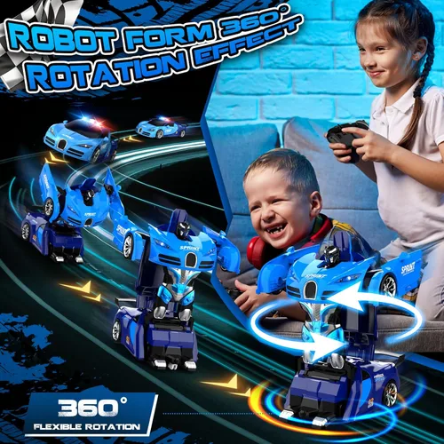 Miniatura 4 de Carro de control remoto, transformación con un clic en robot, carro de juguetes transformable para niños, deformación suave, modo demostración, Azul