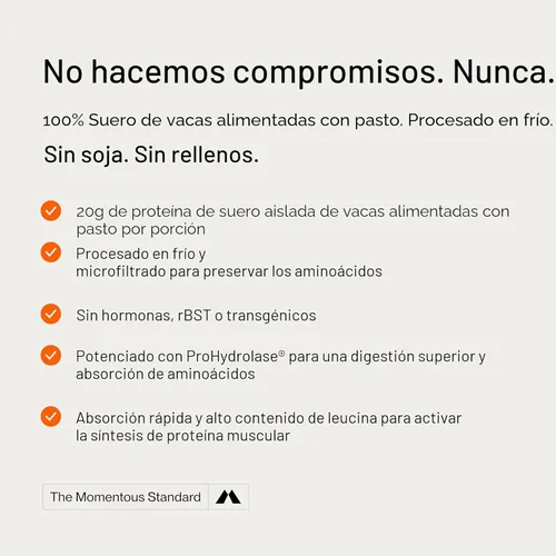 Miniatura 5 de Momentous Essential Proteína de suero de vacas alimentadas a pasto en polvo - 20 g de proteína aislada de suero - Certificada NSF