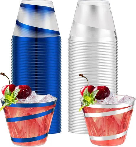Miniatura 38 de Gejoy Tazas de plástico con borde en espiral de 9 onzas desechables, tazas de vino de plástico elegantes y transparentes, elegantes jarras de Oro