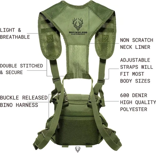 Miniatura 4 de Arnés para binoculares - Arnés ligero con bolsa de telémetro, equipo silencioso de caza y funda para binoculares con sistema MOLLE, equipo de Verde