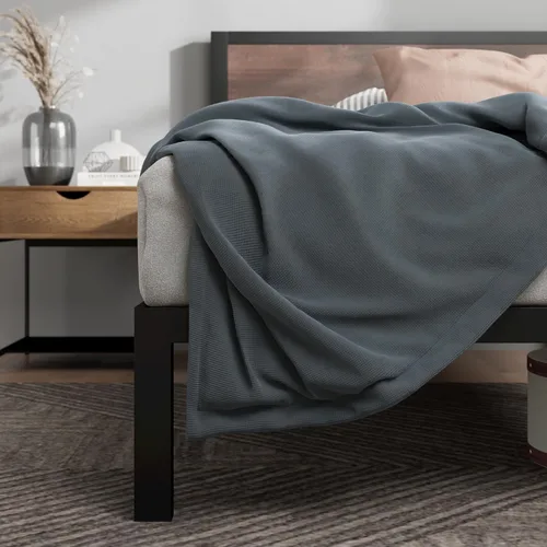 Miniatura 3 de ZINUS Mory - Marco de cama de metal y madera, soporte de listones de madera, no necesita somier, fácil de montar, tamaño individual