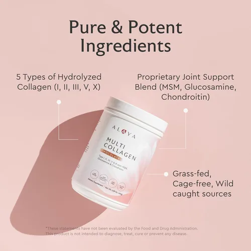 Miniatura 4 de Alaya - Polvo de colágeno múltiple - Suplemento de proteína en polvo de péptidos de colágeno hidrolizados tipo I, II, III, V, X, con MSM + GC