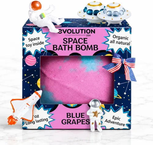 EvolutionUSA 1 pieza Bomba de baño espacial para niños, Bola de baño planetaria con juguete escondido en el interior, Bomba de baño orgánica