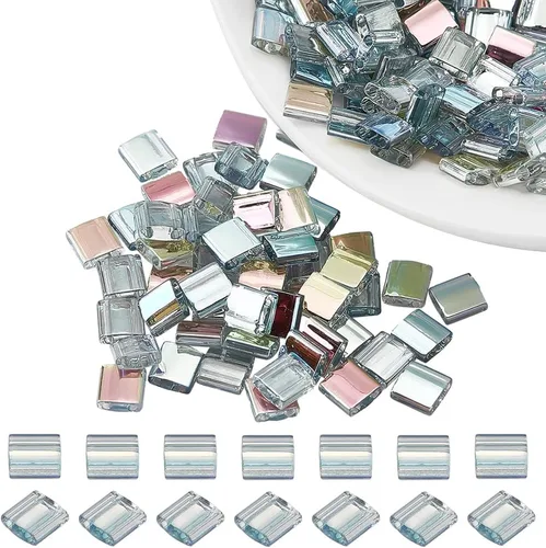 Miniatura 7 de NBEADS Juego de 208 cuentas metálicas de 2 agujeros, 8 colores de 0.197 x 0.197 in, incluye hilo elástico y agujas de cuentas de acero inoxidable