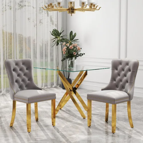 Miniatura 35 de Juego de comedor de 3 piezas con superficie de vidrio transparente, juego de comedor cuadrado minimalista moderno de 36'', juego de mesa de cocina