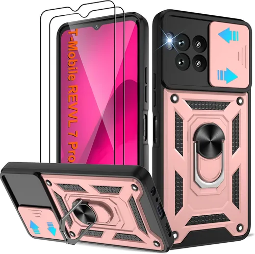 Miniatura 78 de ATUMP Funda para T-Mobile Revvl V Plus 5G con protector de pantalla HD con cubierta de cámara deslizante, soporte de anillo de rotación de 360° Negro
