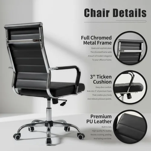 Miniatura 4 de Silla de Oficina Okeysen, Sillas Ergonómicas de Cuero Modernas para Sala de Conferencias, Silla Ejecutiva con Costillas Ajustable y Giratoria