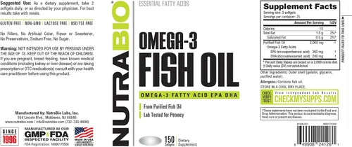 Miniatura 5 de NutraBio Suplementos de aceite de pescado Omega 3, 2,000 mg, 150 cápsulas blandas - Suplemento de ácidos grasos EPA DHA Omega 3 para ayudar a