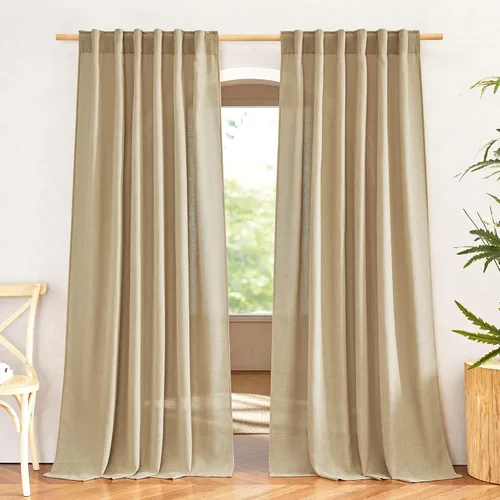 Miniatura 39 de NICETOWN Cortinas de lino semitraslúcidas para dormitorio, bolsillos para barra y pestaña trasera, tratamientos de ventana transparentes de lino