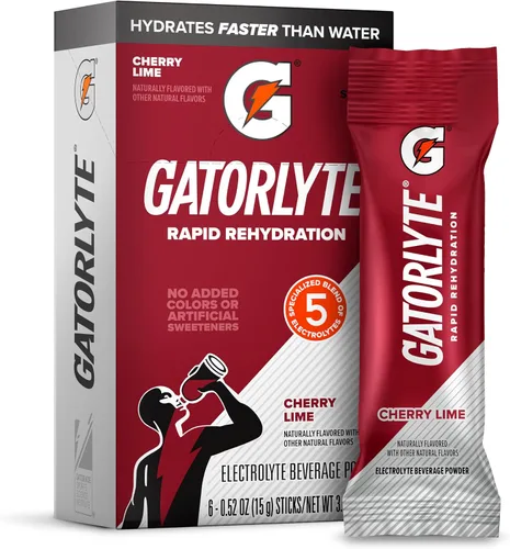 Gatorlyte Polvo Cereza Lima, rinde porción de 16.9 oz, peso neto 3.1 oz (Paquete de 6)