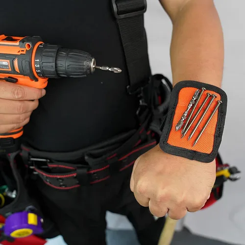 Miniatura 5 de MELOTOUGH Tirantes Magnéticos para Cinturón de Herramientas con Pulsera Magnética de Muñeca para Cinturón de Trabajo Tirantes Acolchados de Naranja