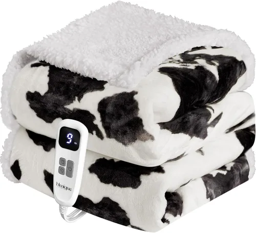 Miniatura 16 de Manta térmica con estampado de vaca, manta eléctrica, manta térmica con 10 niveles de calor y 10 horas de apagado automático, acogedora y suave