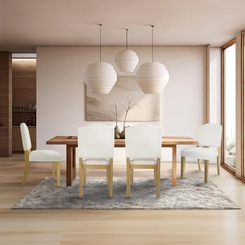 Miniatura 21 de Homepop Silla de comedor con detalles festoneados, sillas de comedor Parsons tapizadas, muebles decorativos para el hogar, tejido gris claro