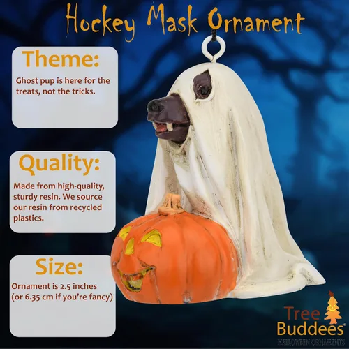 Miniatura 2 de Tree Buddees Lindo perro vestido como fantasma con calabaza adorno de Halloween