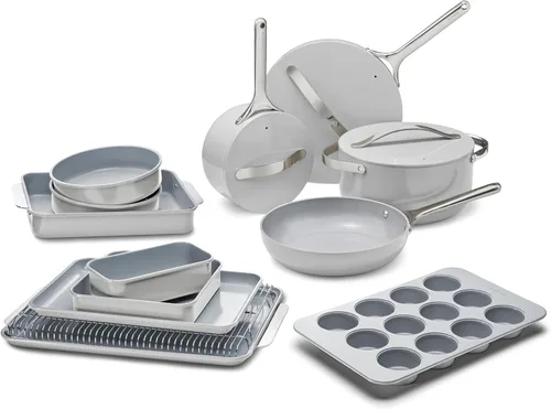 Caraway Juego de 23 utensilios de cocina de cerámica antiadherente y utensilios para hornear, ollas, sartenes, tapas, bandejas para hornear,