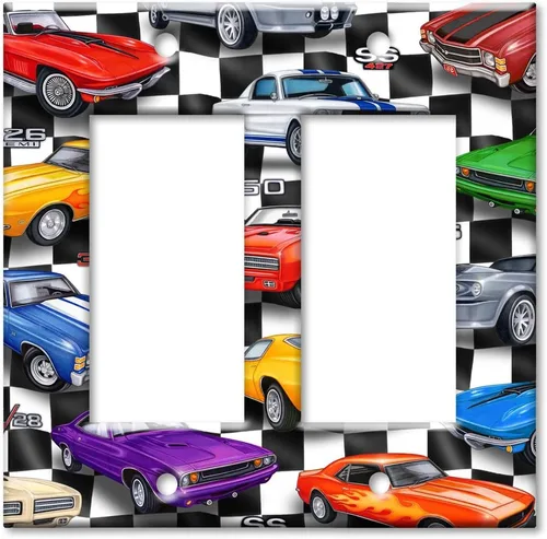 Miniatura 7 de Art Plates - Placa decorativa de pared de metal con palanca de 1 pandilla - Cubierta de placa de interruptor de luz de una pandilla - Muscle Cars