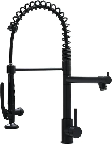 Fapully - Grifo de cocina negro, grifo de fregadero de cocina comercial extraíble con rociador Negro mate
