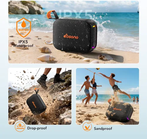 Miniatura 5 de Altavoz Bluetooth portátil resistente al agua: Sonido IPX5 HD hasta 24 horas de reproducción, emparejamiento TWS, luz LED, altavoz al aire libre