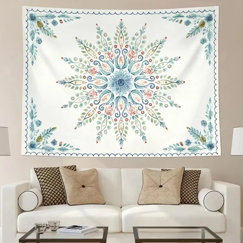 Miniatura 4 de Accnicc Tapiz bohemio con mandala floral para dormitorio, tapiz de pared con flores bohemias, pequeño, acuarela, azul, blanco, hippie, indio