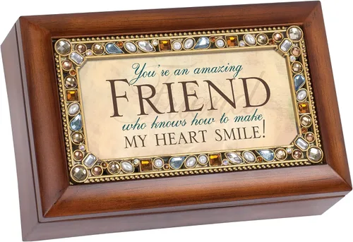 Cottage Garden Amazing Friend Woodgrain Jewelry - Caja de música con texto en inglés "Play What Friends are for