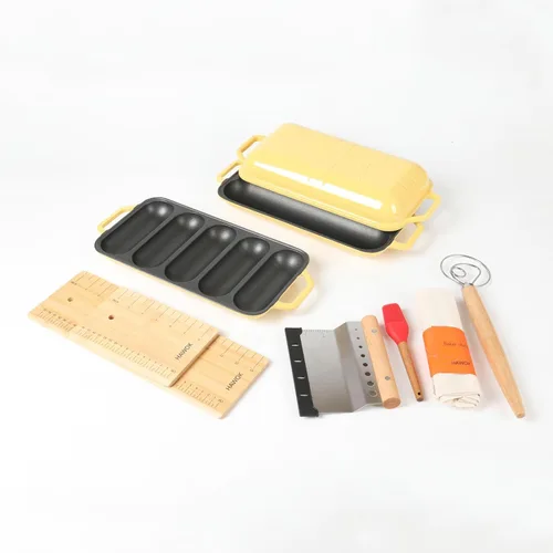 Miniatura 8 de HAWOK Pan de baguette de hierro fundido pre-sazonado, juego de hornear 3 en 1 con bandeja completa de baguette, mini bandeja de 5 ranuras y bandeja