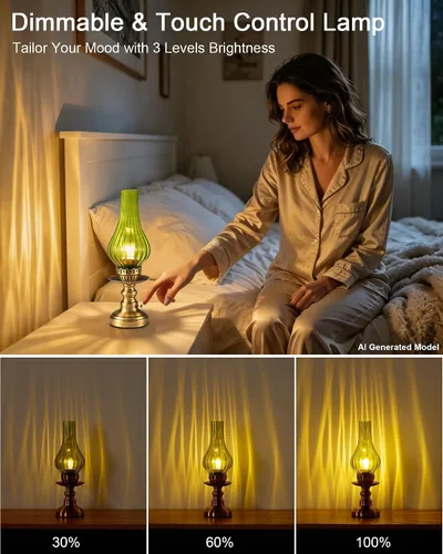 Miniatura 4 de UMEXUS Lámpara de mesa inalámbrica recargable vintage con atenuador y control táctil, pequeñas luces alimentadas por batería, lámpara retro