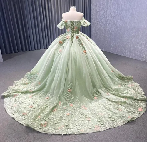 Miniatura 2 de Mauuwy Vestidos de quinceañera de flores florales de encaje de princesa, vestido de baile de tul brillante hinchado dulce 16 vestidos para fiesta