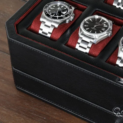 Miniatura 7 de Caja de reloj con cajón de valet para hombres 12 ranuras, caja de reloj de lujo, organizador de exhibición, forro de microgamuza, soporte