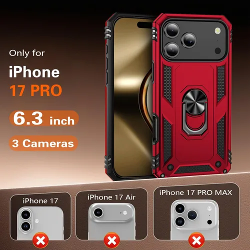Miniatura 6 de 17 Pro - Funda de teléfono para hombre con anillo de soporte, armadura resistente de grado militar para iPhone 17 Pro, funda a prueba de golpes, Azul