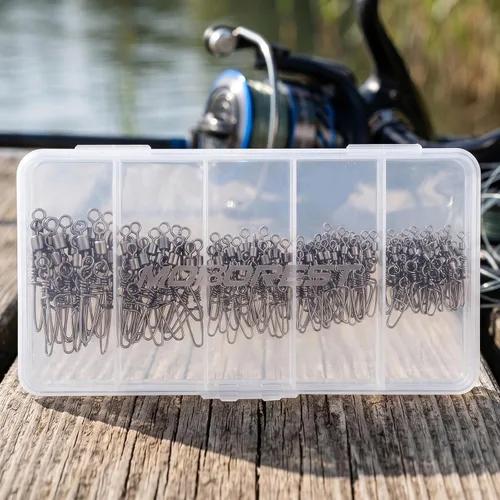 Miniatura 3 de 110 piezas de acero inoxidable barril giratorio accesorios de pesca, equipo de pesca premium con rodamiento de bolas, conector giratorio de broches