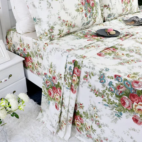 Miniatura 110 de FADFAY Juego de sábanas tamaño King, 100% algodón, elegante ropa de cama de granja con hojas verdes menta y flores blancas, sábana suave