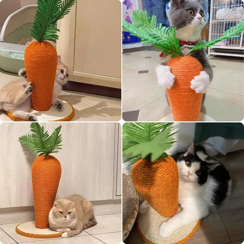 Miniatura 2 de Fhiny Juguete para rascar conejo, rascador interactivo de sisal natural para gatitos de interior, lindo poste rascador de uñas de conejo