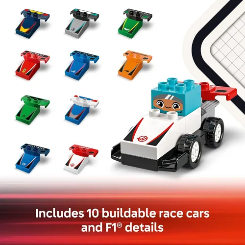 Miniatura 4 de LEGO DUPLO Town F1 Team Race Cars & Drivers Juguete de Construcción Playset - Coches de Juguete para Niños Pequeños para Juego de Simulación, Niños
