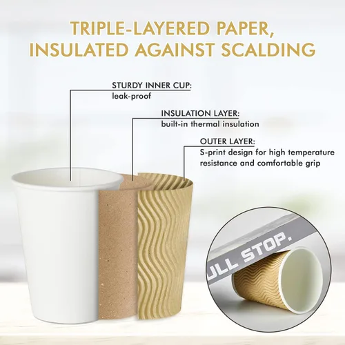 Miniatura 5 de 80 tazas de café de 12 onzas, tazas de papel de pared con aislamiento ondulado, tazas de papel a prueba de fugas para café, té, cacao, perfectas