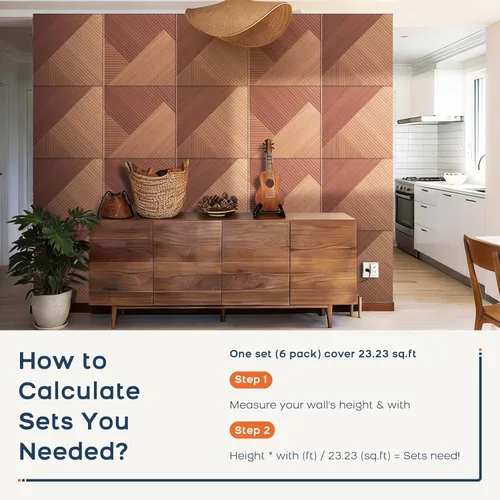 Miniatura 4 de BUBOS Paneles Acústicos Grandes, Paquete de 6 Paneles de Pared Insonorizados con Estampado de Patrón de Madera, Tamaño Total de 70.8 x 47.2 Tejido